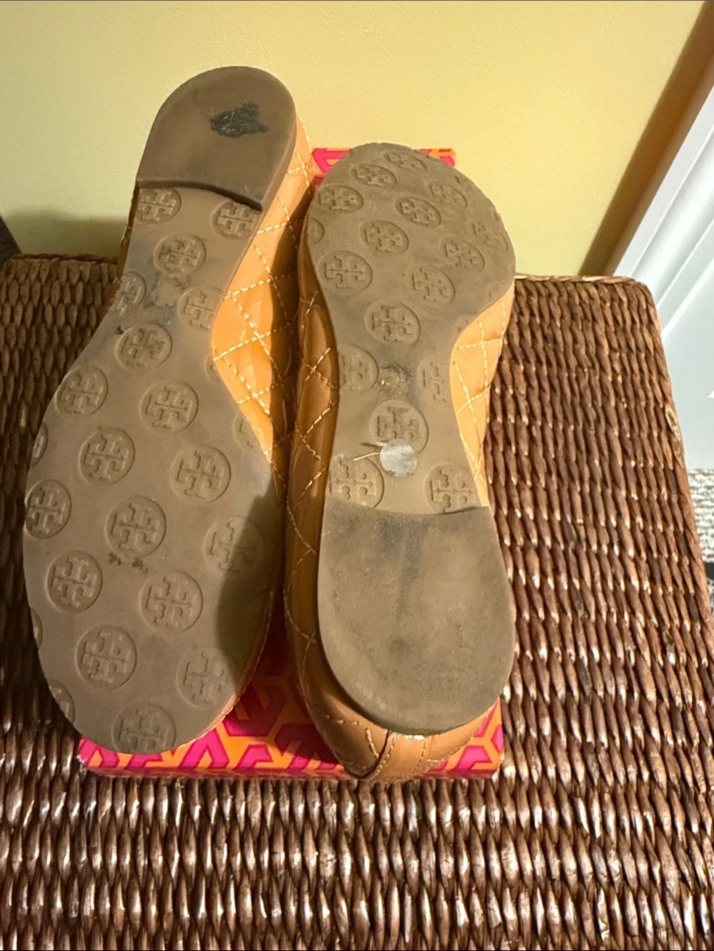 Tory Burch Chestnut Bronze Patent Quilted Logo Ballet Flats